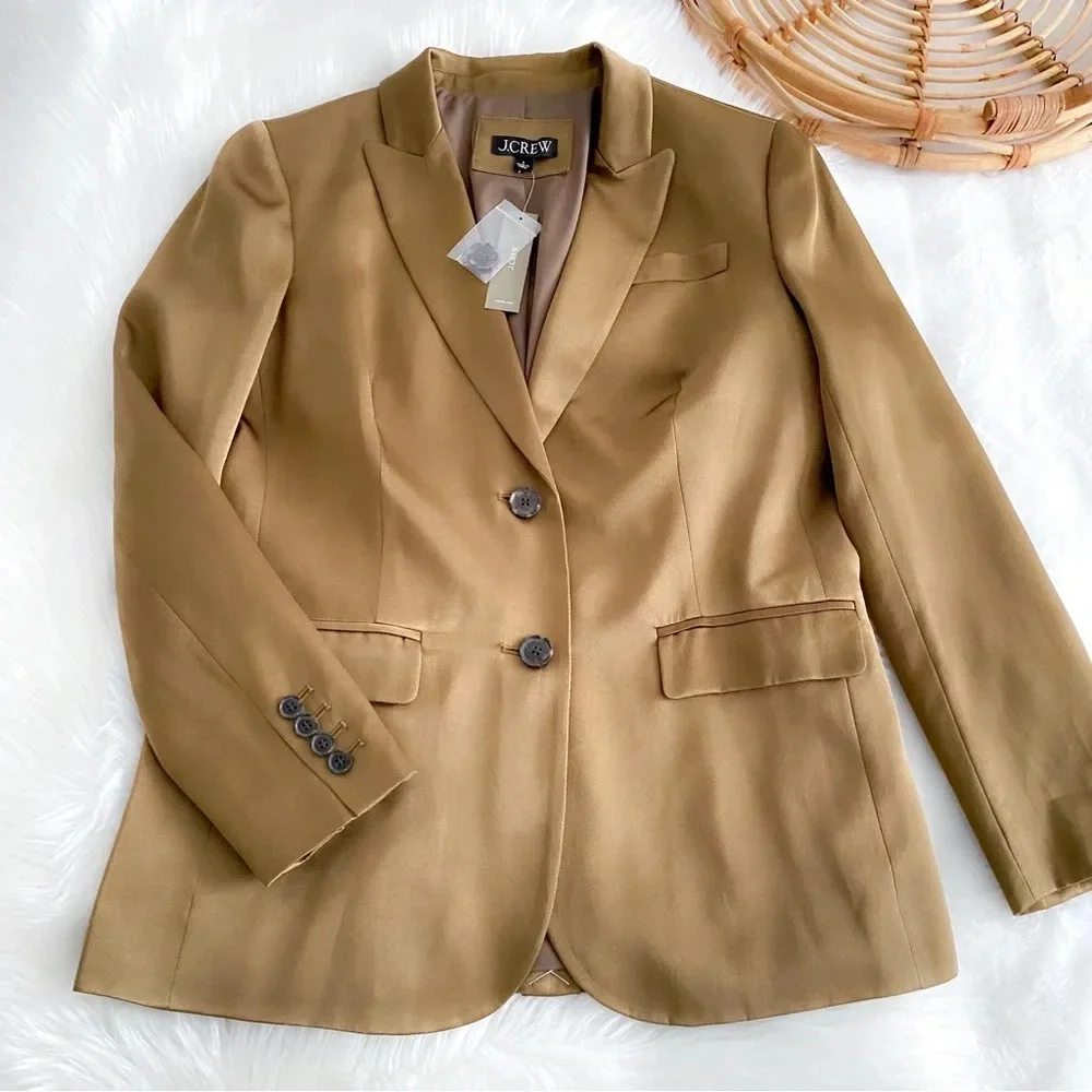 J. Crew Long Parke Blazer In Luster Crepe Earth Brown Women’s 2 NEW